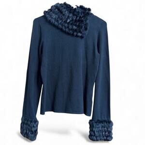 Yuka Vintage Faux Fur Trim Funnel Neck Knit Top Small